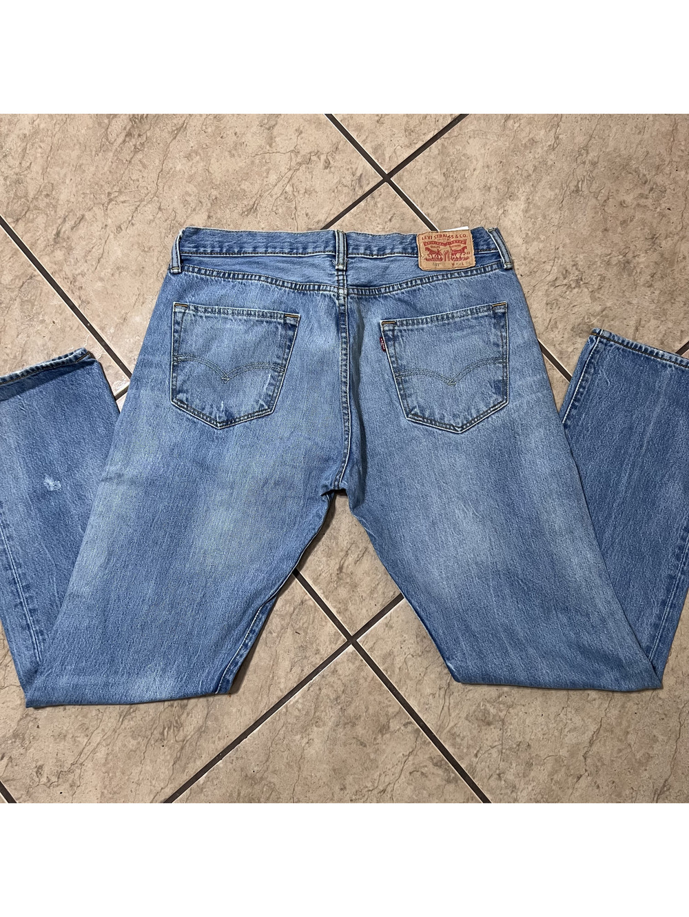 Levis 501 Distressed Straight Fit Medium Fade Casual Grunge Denim Pants 36x34